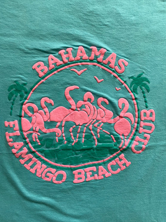 Bahamas flamingo beach club single-stitched tee