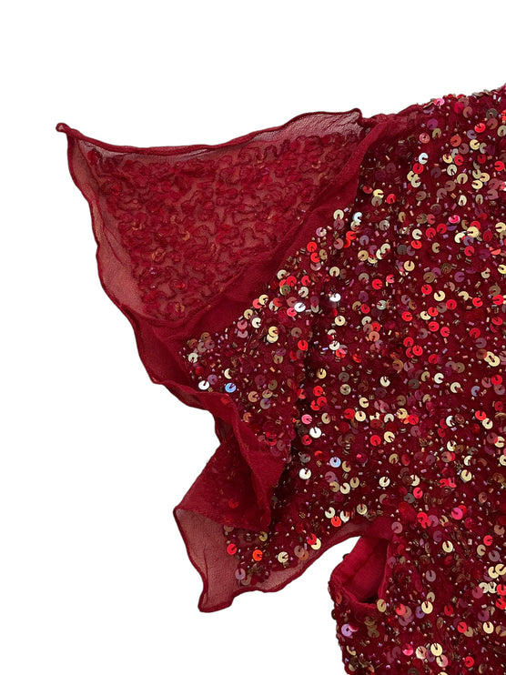 Red heavily beaded andré oliver top