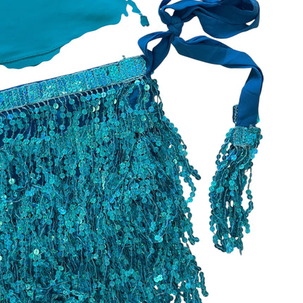 Blue tankini top and sequins coverup skirt set