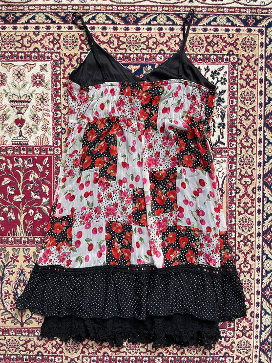 Floral checkered double lace trim dress