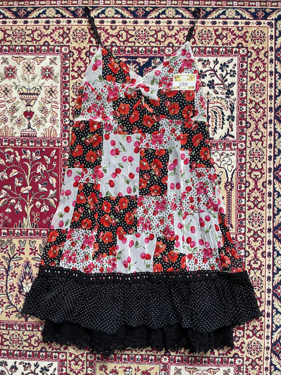 Floral checkered double lace trim dress