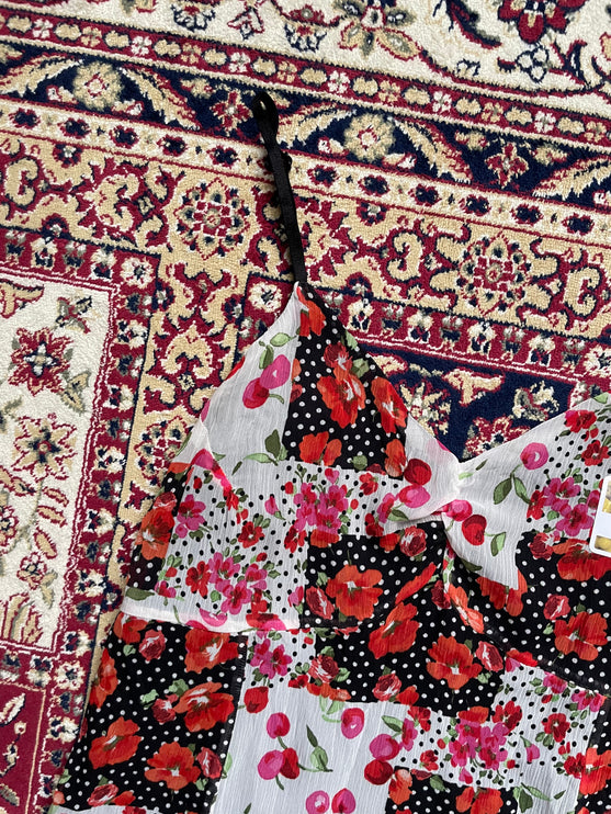 Floral checkered double lace trim dress