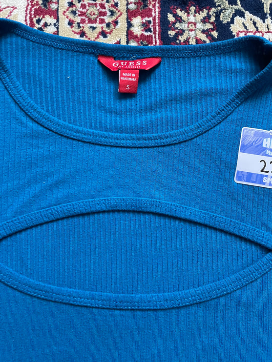 Guess blue ribbed chest cut-out tee