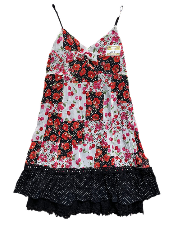 Floral checkered double lace trim dress