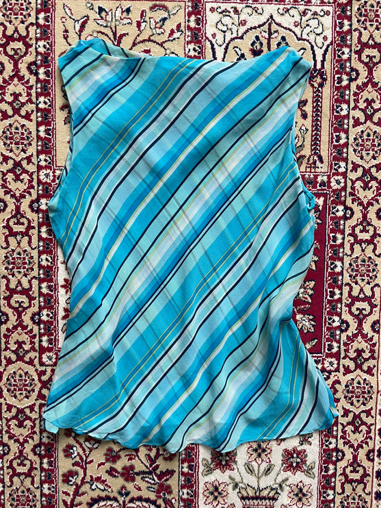 Blue chiffon cowl neck top