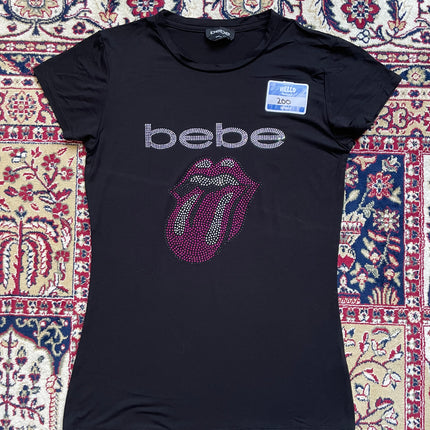 Bebe rhinestone tongue logo tee