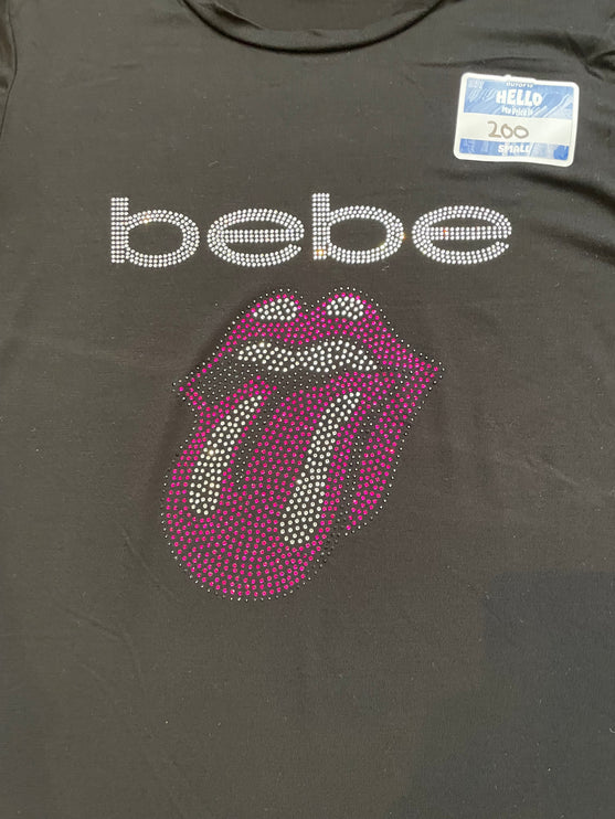 Bebe rhinestone tongue logo tee