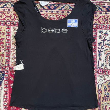 Bebe Swarovski logo back cut-out tee