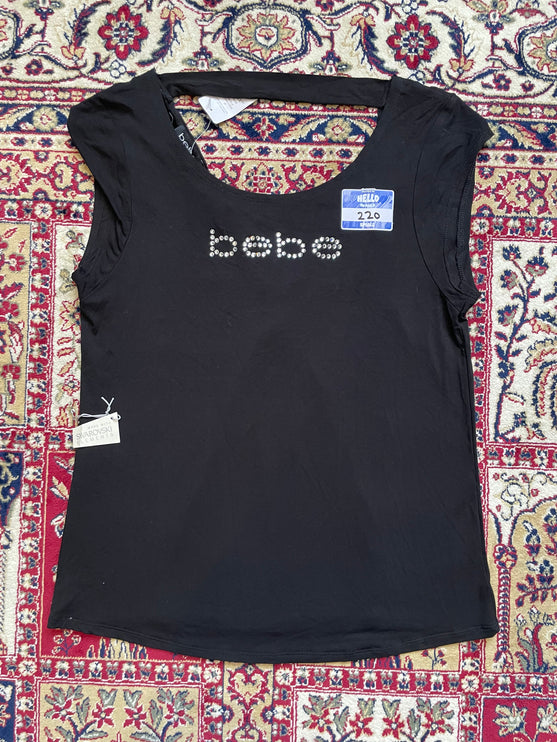 Bebe Swarovski logo back cut-out tee
