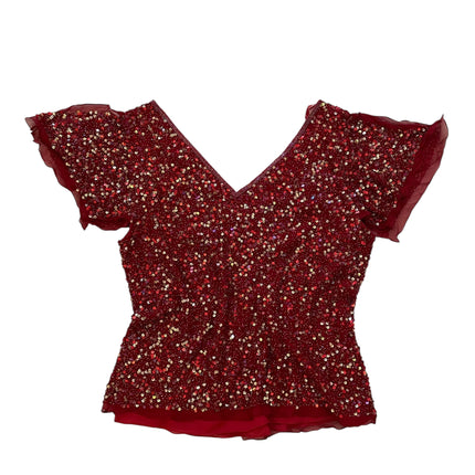 Red heavily beaded andré oliver top
