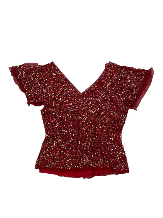 Red heavily beaded andré oliver top