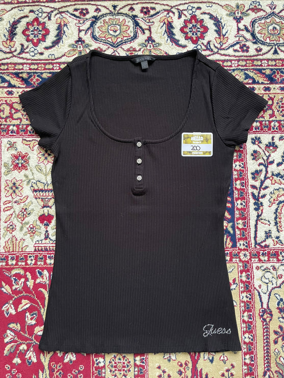 Guess black ribbed tee