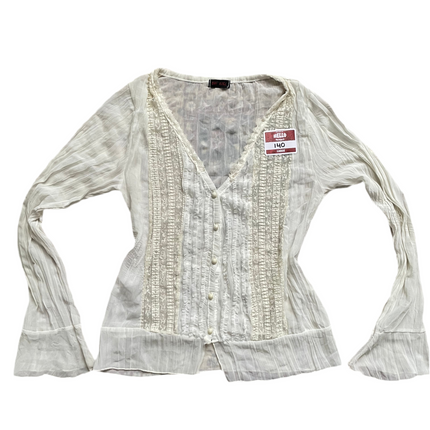 Sheer white ruffle button-up
