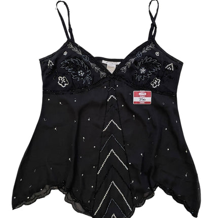 Sheer chiffon asymmetrical beaded top