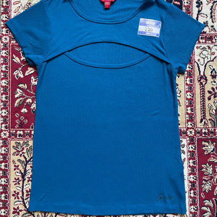 Guess blue ribbed chest cut-out tee