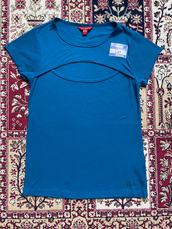 Guess blue ribbed chest cut-out tee