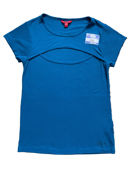Guess blue ribbed chest cut-out tee