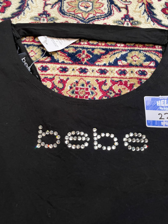 Bebe Swarovski logo back cut-out tee