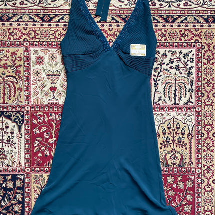 Minelli Blue beaded chiffon halter dress