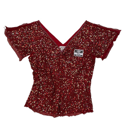 Red heavily beaded andré oliver top