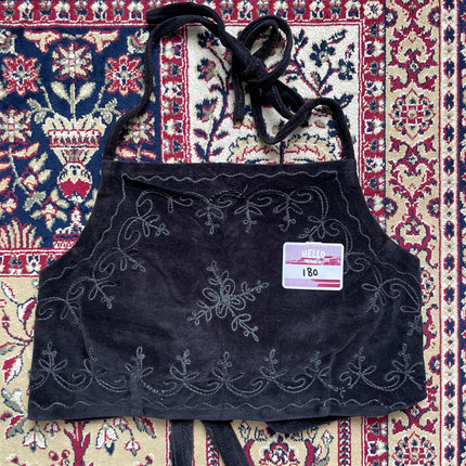 Black velvet embroidered halter top