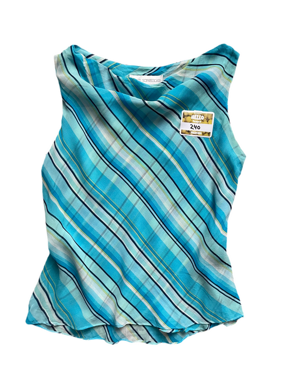 Blue chiffon cowl neck top