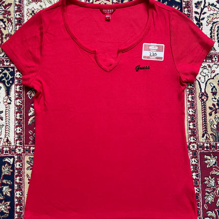 Guess red ribbed tee