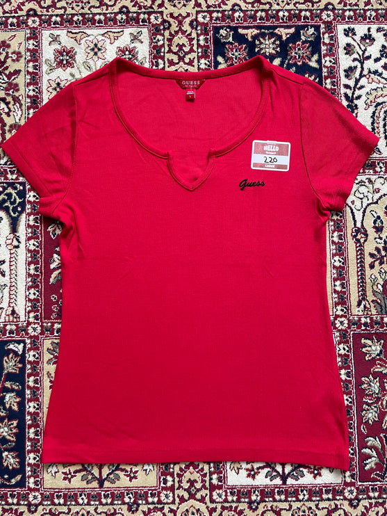 Guess red ribbed tee