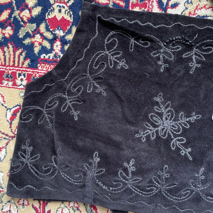Black velvet embroidered halter top