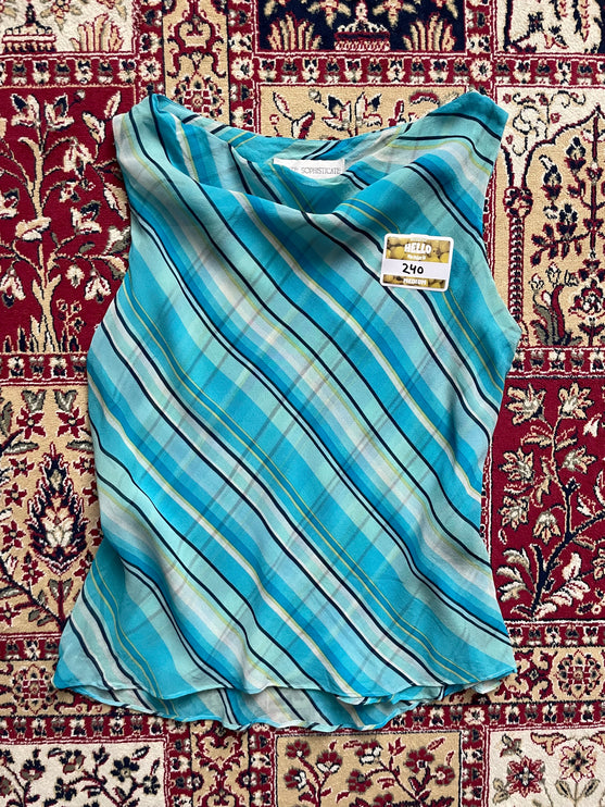 Blue chiffon cowl neck top