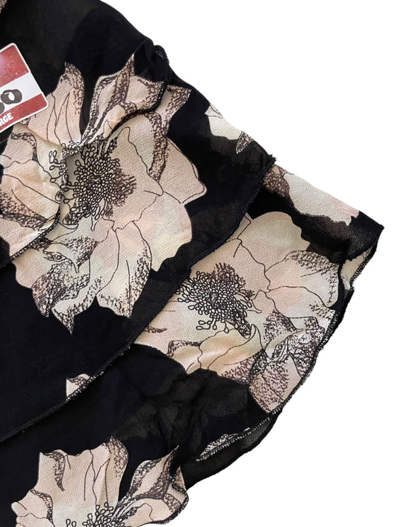 Black floral ruffled skirt