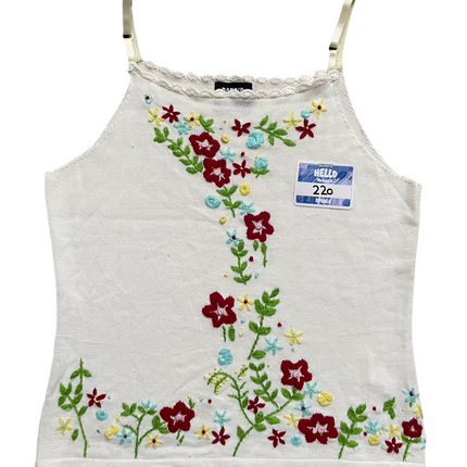 White flower embroidered top
