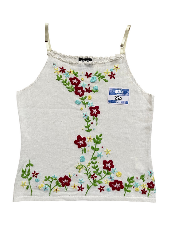 White flower embroidered top