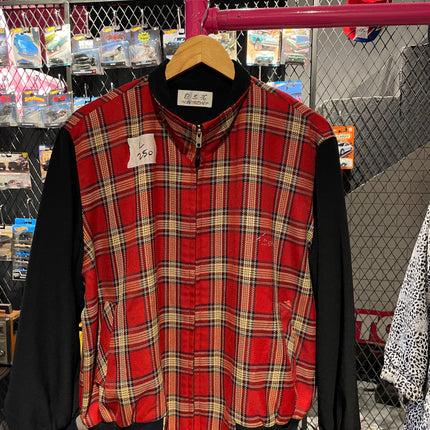 Red Korean gingham jacket with black sleeves