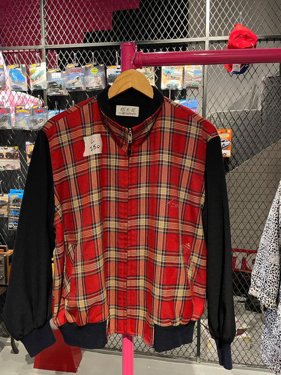 Red Korean gingham jacket with black sleeves