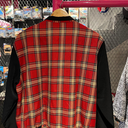 Red Korean gingham jacket with black sleeves