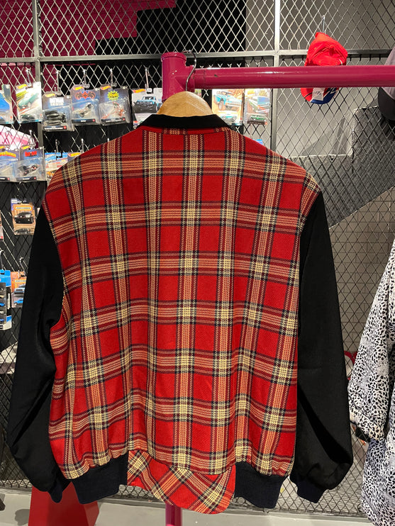 Red Korean gingham jacket with black sleeves