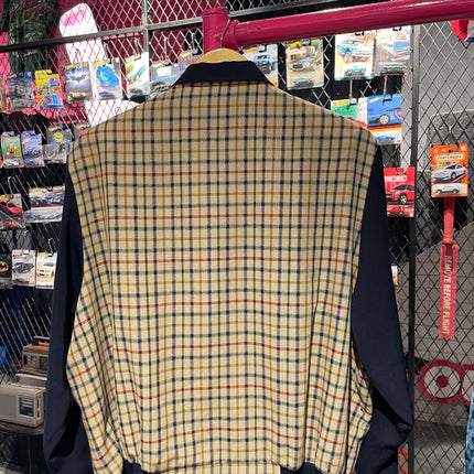 korean gingham jacket with navy sleeves