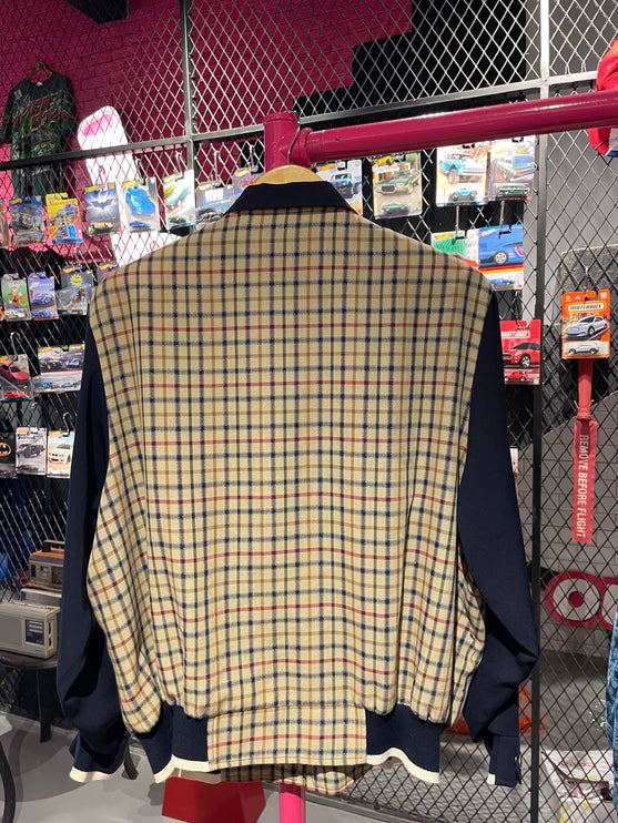 korean gingham jacket with navy sleeves