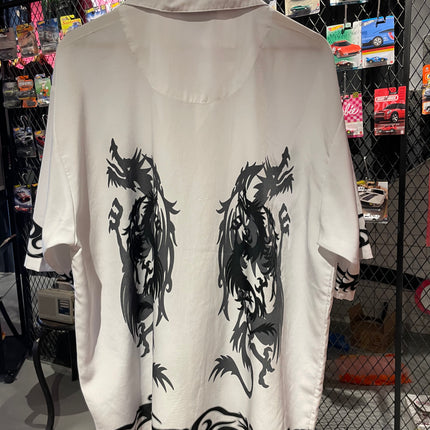 White and Black dragon print bowling shirt