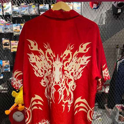 Red and Cream Dragon printed bowling shirt