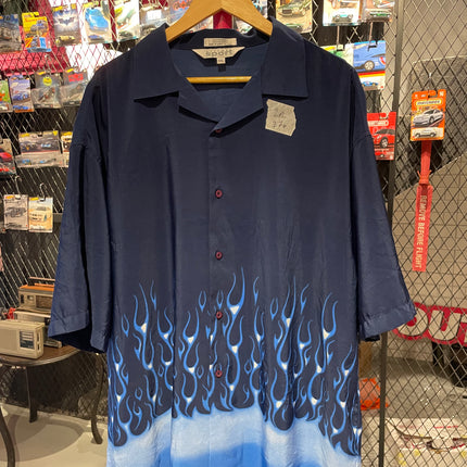 Blue flames bowling shirt