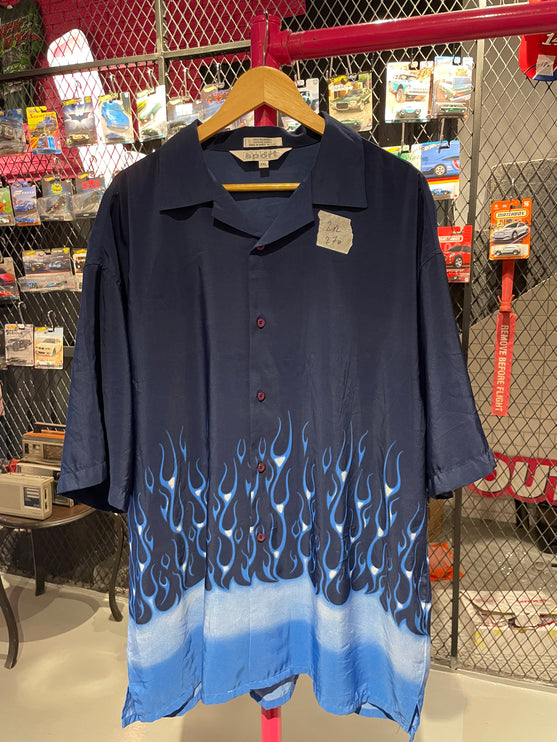 Blue flames bowling shirt