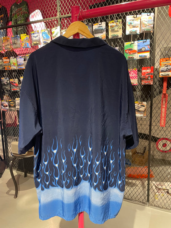 Blue flames bowling shirt