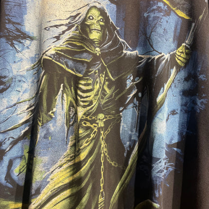 green and blue grim reaper tee