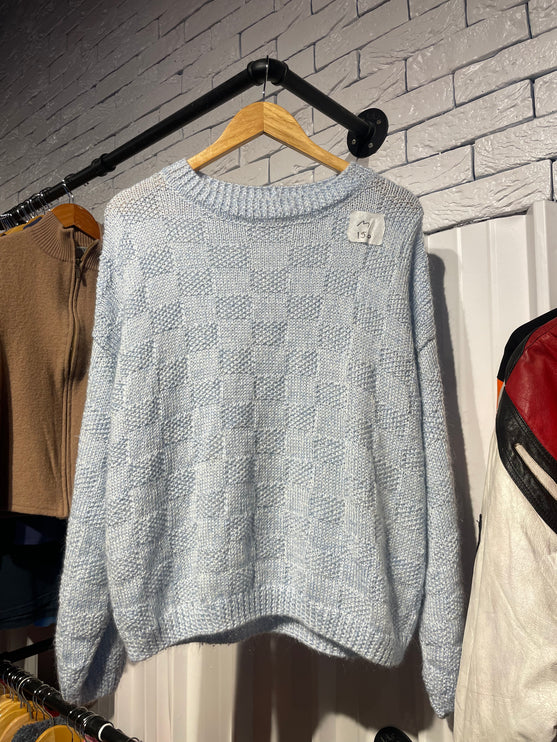 blue knitted sweater