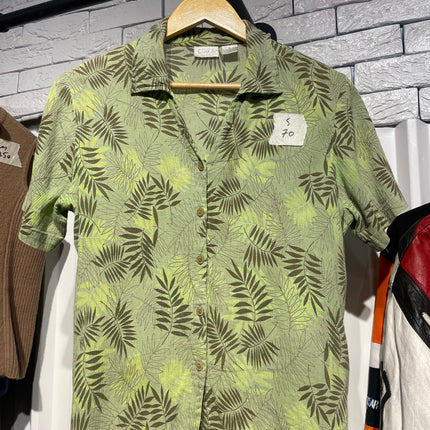 green leaves linen short-sleeve shirt