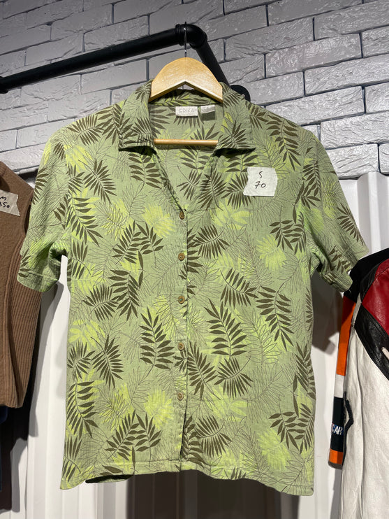 green leaves linen short-sleeve shirt