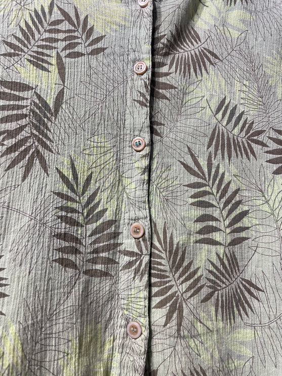 green leaves linen short-sleeve shirt