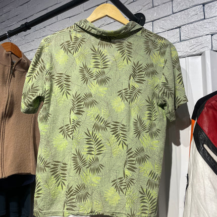 green leaves linen short-sleeve shirt